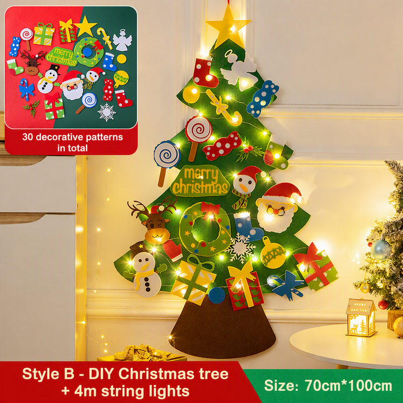 🎅Xmas Hot Sales - 50% OFF!🎄DIY Felt Christmas Tree for Kids✨32 Reusable Ornaments + Fairy Lights