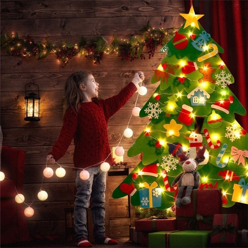 🎅Xmas Hot Sales - 50% OFF!🎄DIY Felt Christmas Tree for Kids✨32 Reusable Ornaments + Fairy Lights