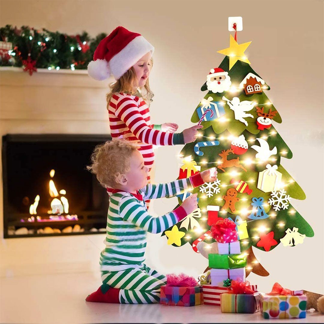 🎅Xmas Hot Sales - 50% OFF!🎄DIY Felt Christmas Tree for Kids✨32 Reusable Ornaments + Fairy Lights