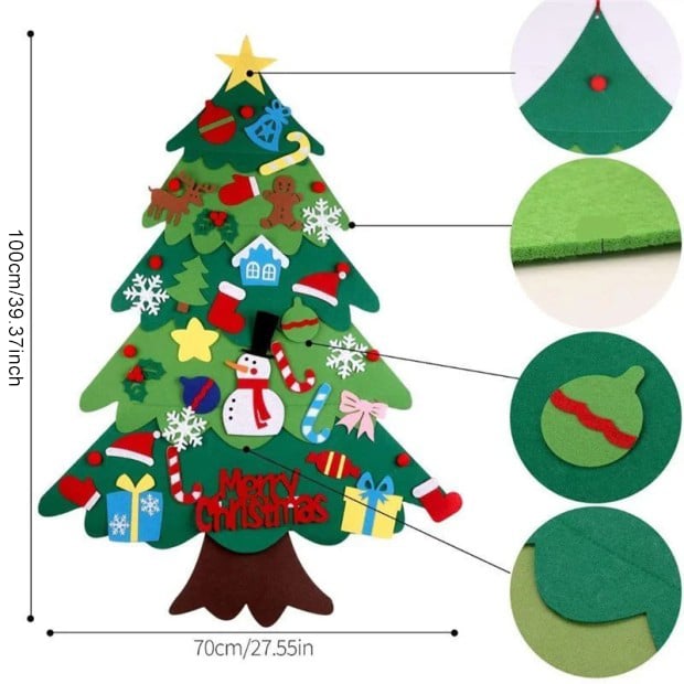 🎅Xmas Hot Sales - 50% OFF!🎄DIY Felt Christmas Tree for Kids✨32 Reusable Ornaments + Fairy Lights
