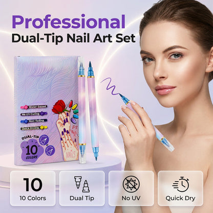 💞2026 HOT SALE🥳💞50K+ SOLD!⏳✨10-Color Dual-Tip Nail Art Marker Pen Set