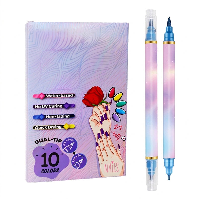 💞2026 HOT SALE🥳💞50K+ SOLD!⏳✨10-Color Dual-Tip Nail Art Marker Pen Set