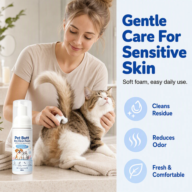 🏆 Last Day Special Price £9.99! 🐾Buy 1 Get 1 Free🎁No-Rinse Pet Butt Dry Clean Foam, Pet Hygiene Foam for Dogs & Cats